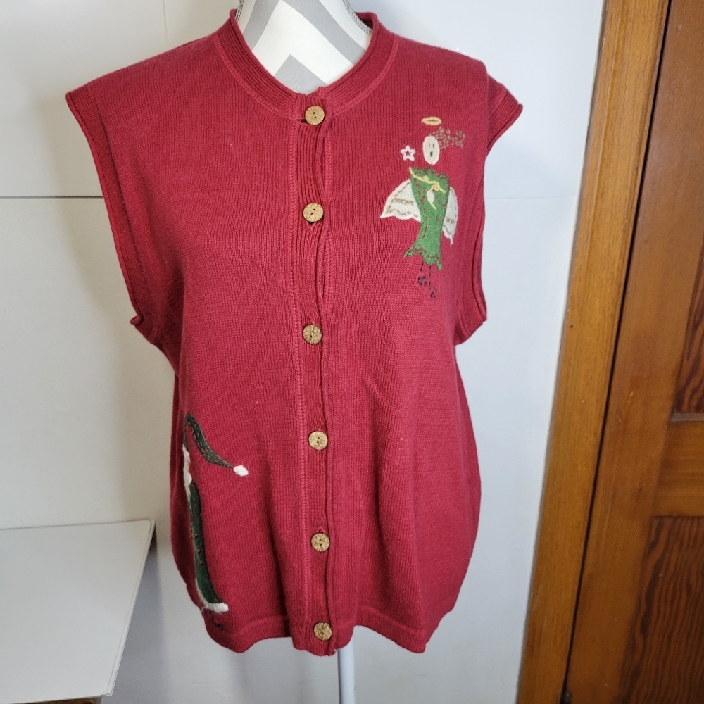 Womens Woolrich Sleeveless Christmas sweater Ruby Red size XL Cotton Wool Blend
